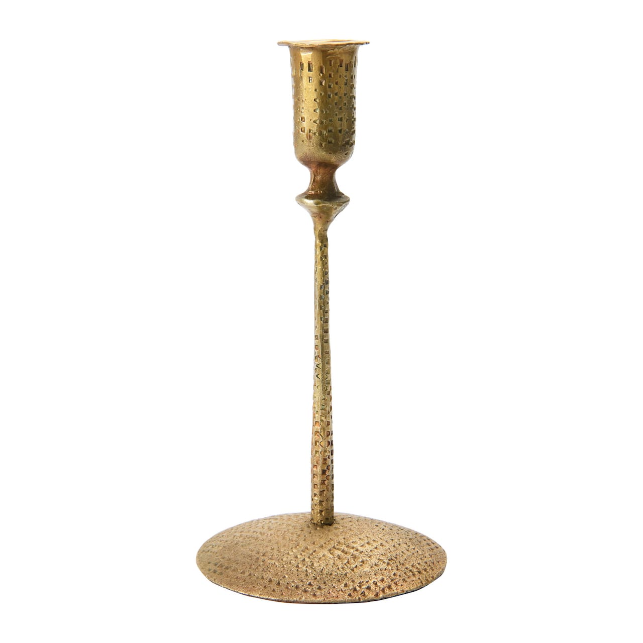 Hello Honey® 9" Antique Brass Hand-Forged Hammered Metal Taper Candle Holder